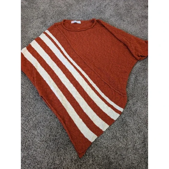 Free People Beach Ira Sweater Poncho Tunic Rust Orange Striped Cotton Size S/P - Picture 1 of 7